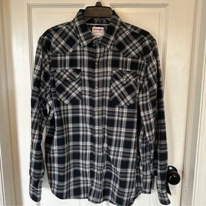 Wrangler Authentics Men's Pearl Snap Western Shirt Size Large Black‎ Blue